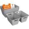 Lifewit Plastic Storage Basket, 7 Pack Stackable Storage Bins for Organizing, Multi Size Open Containers for Shelving, Pantry, Office and Cabinet, 5 Large and 2 Small Size, Black(Gray)