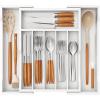 Lifewit Silverware Drawer Organizer Tray, Bamboo Cutlery Storage for Kitchen Drawer, 6 Compartment Flatware and Utensil Holder Divider for Spoons Forks Knives Tableware, Natural(White)