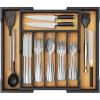 Lifewit Silverware Drawer Organizer Tray, Bamboo Cutlery Storage for Kitchen Drawer, 6 Compartment Flatware and Utensil Holder Divider for Spoons Forks Knives Tableware, Natural(Natural & Black)