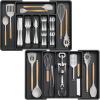 Lifewit Silverware Drawer Organizer and Utensil Organizer Set, Expandable Cooking Cutlery Tray for Kitchen, Adjustable Plastic Flatware Holder Storage Divider for Spoons Forks Knives, Large, Black(Black)