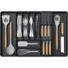 Lifewit Silverware Organizer for Kitchen Drawers, Expandable Utensil Tray with Removable Knife Block, Adjustable Cutlery and Flatware Holder, Plastic Spoon Forks Holder Storage Divider, Large, Black(Black)