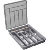 Lifewit Silverware Organizer with Lid, Covered Utensil Tray for Kitchen Drawer and Countertop, Plastic Cutlery and Flatware Storage Box for Spoons Forks Knives Holder Case, 6 Compartments, Black(Gray)