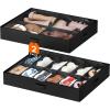 Lifewit Under Bed Shoe Storage Organizer Set of 2, 4.3 Inches Tall Low Profile Fabric Shoes Container Box with Clear Cover, Foldable Storage Bag with 2 Handles, Total Fits 24 Pairs of Shoes, Grey(Black)