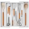 Lifewit Utensil Drawer Organizer, Expendable Cooking Silverware Tray for Kitchen Drawer, Bamboo Adjustable Cutlery Flatware Holder, Spatula Tools and Gadgets Storage Divider, 3 Compartments, Natural(White)