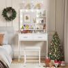 Lifewit Vanity Desk Set with Mirror and Lights, White Makeup Dressing Table with 2 Drawers&Chair, 3 Lighting Modes Adjustable Brightness, Suitable for Bedroom/Bathroom, Wooden Top&Iron Frame(White)