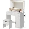 Lifewit Vanity Desk with Mirror and LED Light Strip,Dressing Table with Large Drawer, 3 Level Storage Dresser & 3 Lighting Modes Adjustable Brightness, Suitable for Bedroom(LED Light Mirror)