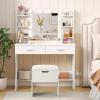 Lifewit Vanity with Mirror and Lights, Adjustable Color/Brightness, 2 Power Outlets/ 2 USB Ports, White Makeup Desk with Storage Stool, 8 Open Shelves, 2 Drawers, 2 Lipstick Holders, Bottom Shelf(Bulbs Light Mirror)