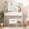 Lifewit Vanity with Mirror and Lights, Adjustable Color/Brightness, 2 Power Outlets/ 2 USB Ports, White Makeup Desk with Storage Stool, 8 Open Shelves, 2 Drawers, 2 Lipstick Holders, Bottom Shelf(LED Light Mirror)
