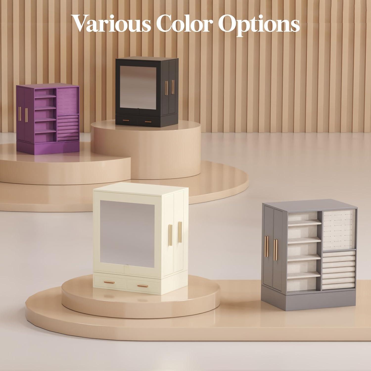 imageLifewit Jewelry Box 360 Rotating Large Adjustable Angle Mirror Jewelry Storage Case with 6 Drawers Open Design Jewelry Organizer for Ring Necklace Earring Bracelet Great Gift Creamy WhiteLight Gray