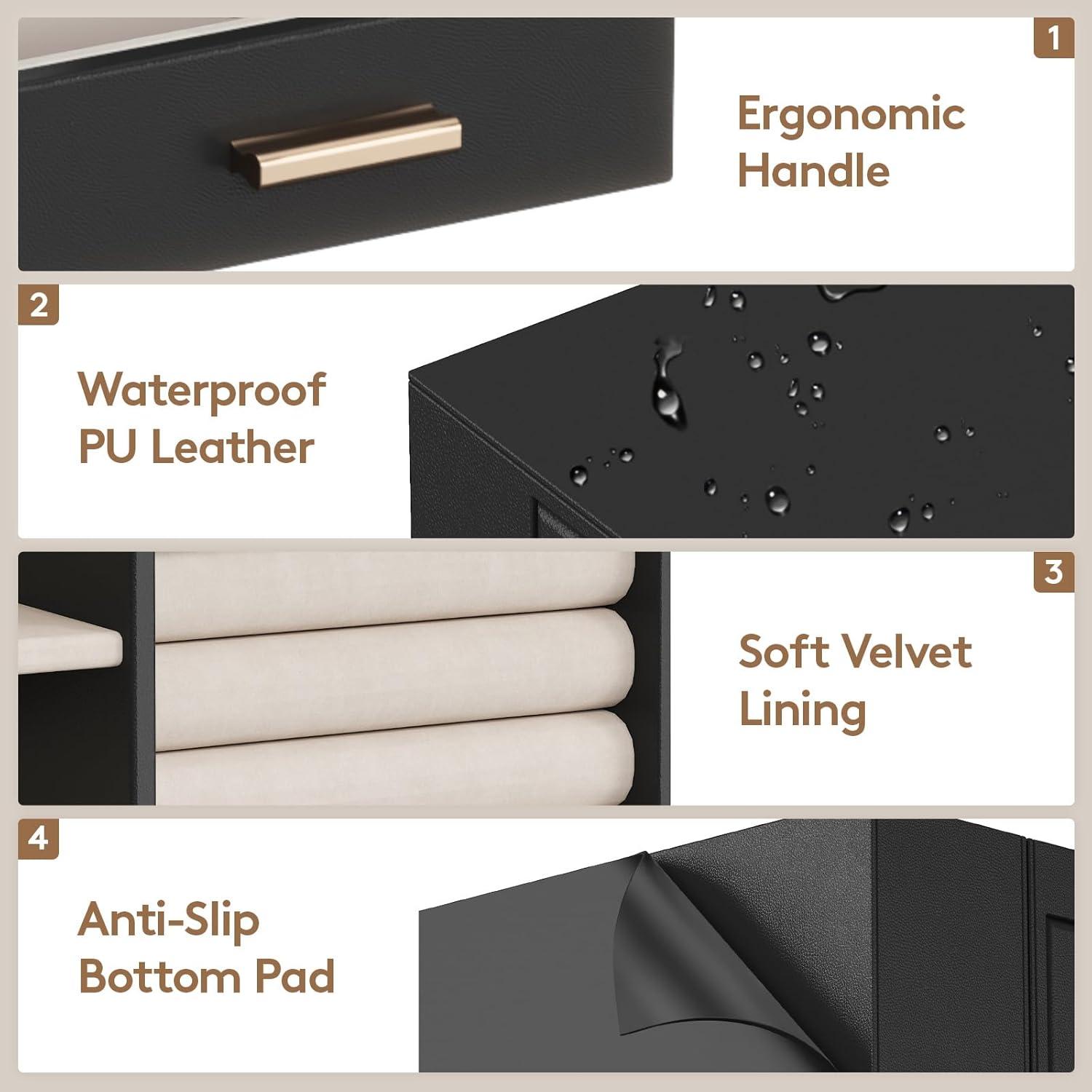 imageLifewit Jewelry Box 360 Rotating Large Adjustable Angle Mirror Jewelry Storage Case with 6 Drawers Open Design Jewelry Organizer for Ring Necklace Earring Bracelet Great Gift Creamy WhiteInky Black