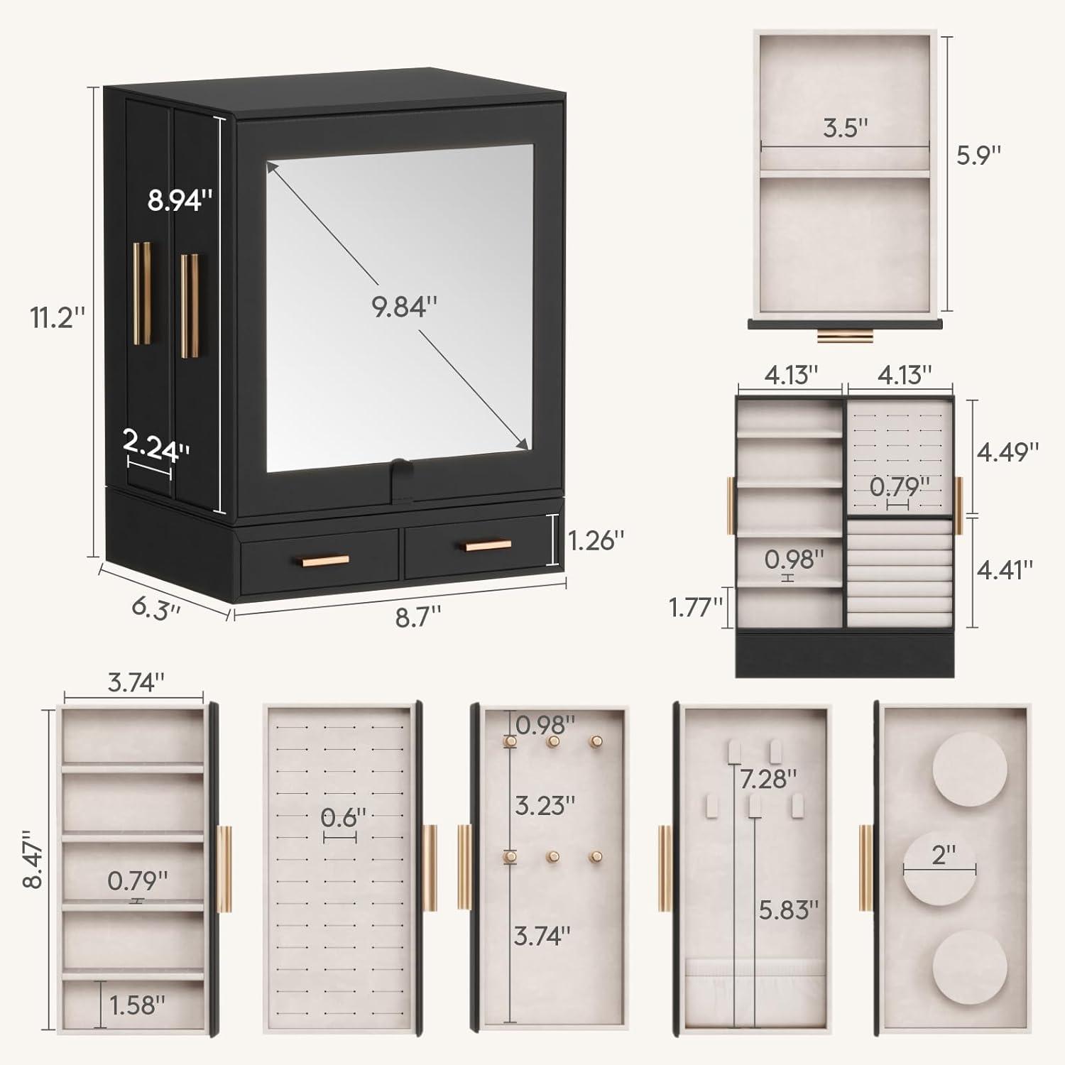 imageLifewit Jewelry Box 360 Rotating Large Adjustable Angle Mirror Jewelry Storage Case with 6 Drawers Open Design Jewelry Organizer for Ring Necklace Earring Bracelet Great Gift Creamy WhiteInky Black