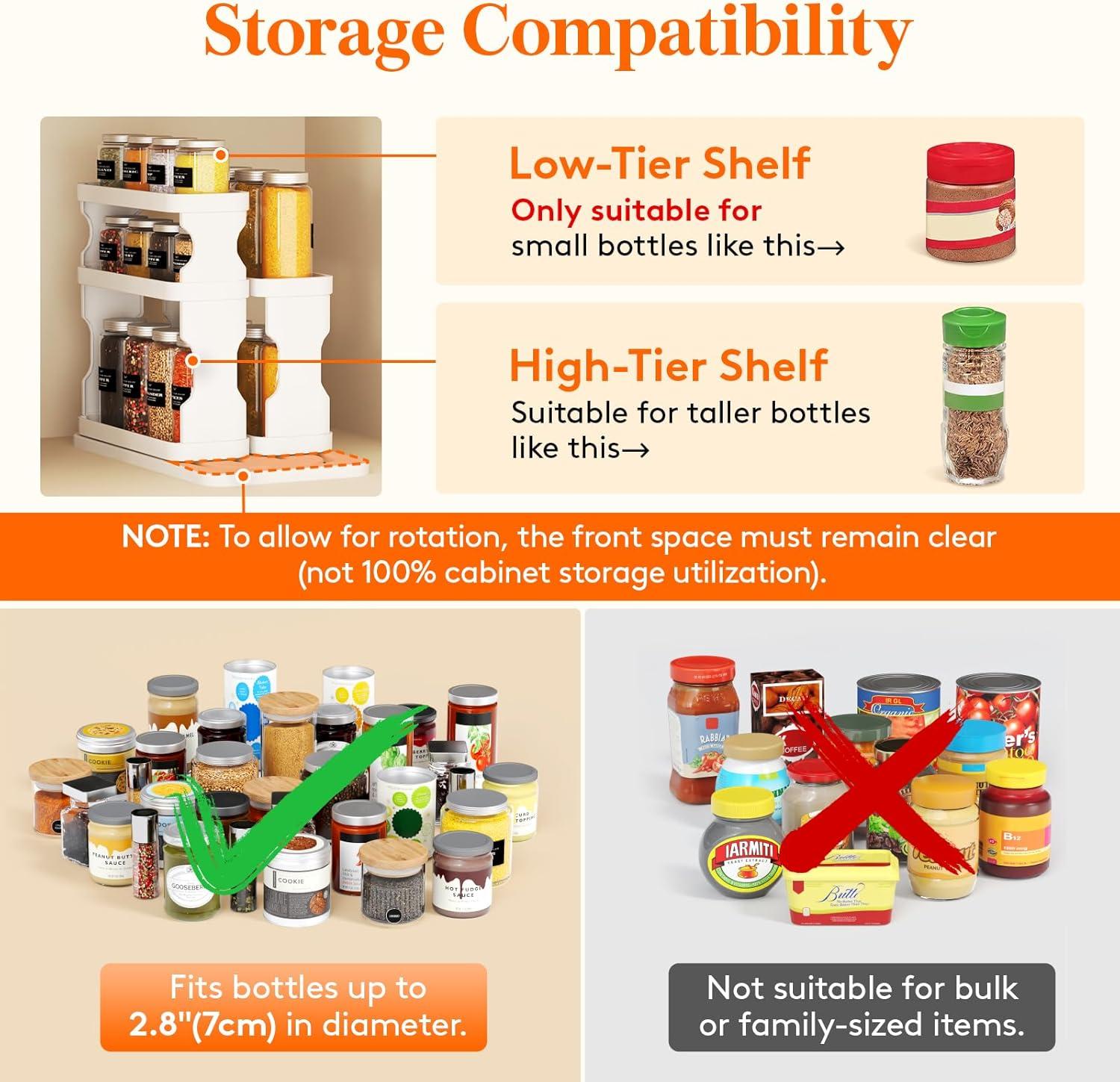 imageLifewit Spice Rack Organizer for Cabinet Slide ampamp Rotate Spice Organizer Double 3tier Adjustable Shelves with Fence ampamp NonSkid Pad Seasoning Medicine Organization 92quot H x 61quot W x 114quot D White