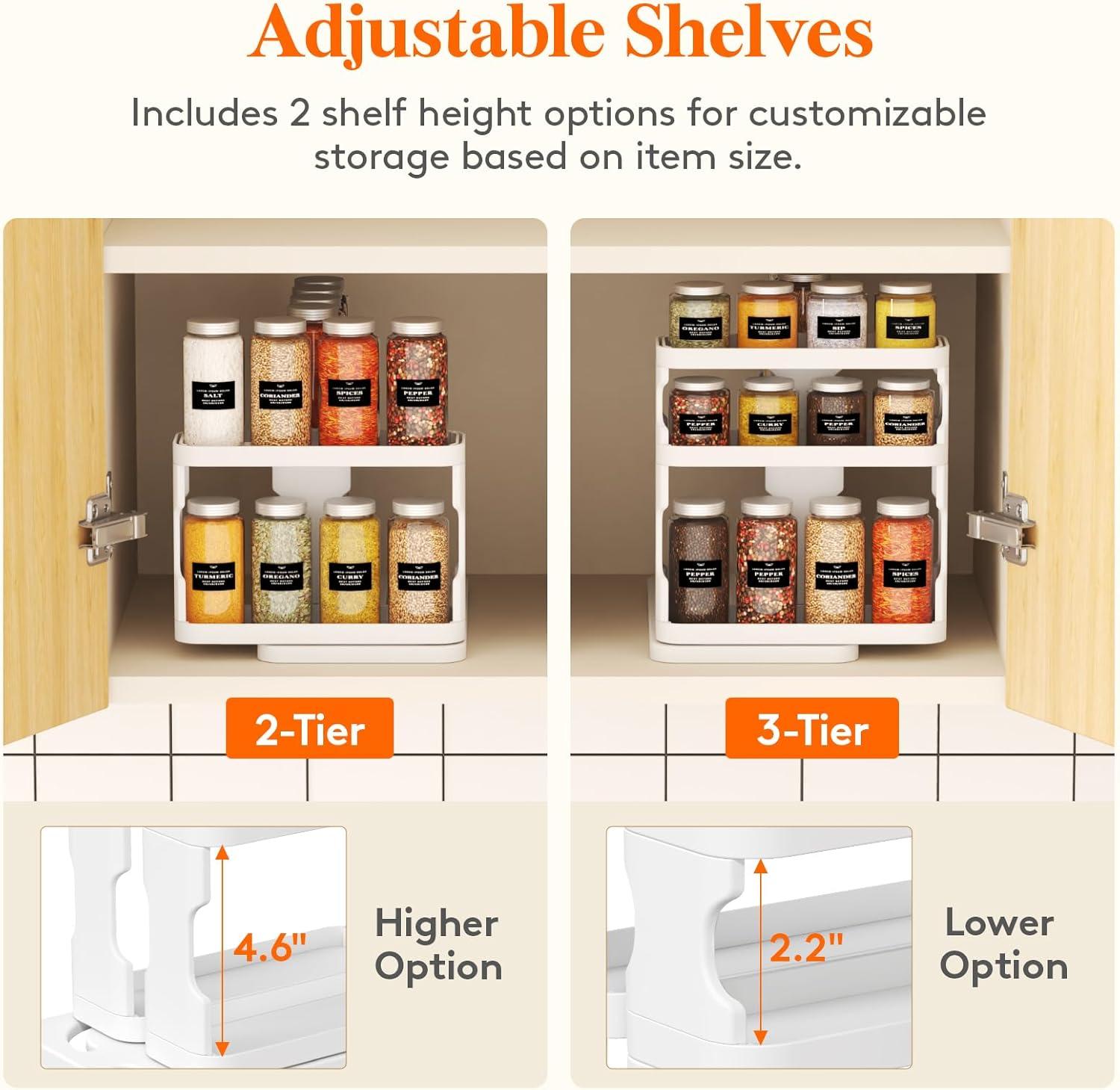 imageLifewit Spice Rack Organizer for Cabinet Slide ampamp Rotate Spice Organizer Double 3tier Adjustable Shelves with Fence ampamp NonSkid Pad Seasoning Medicine Organization 92quot H x 61quot W x 114quot D White