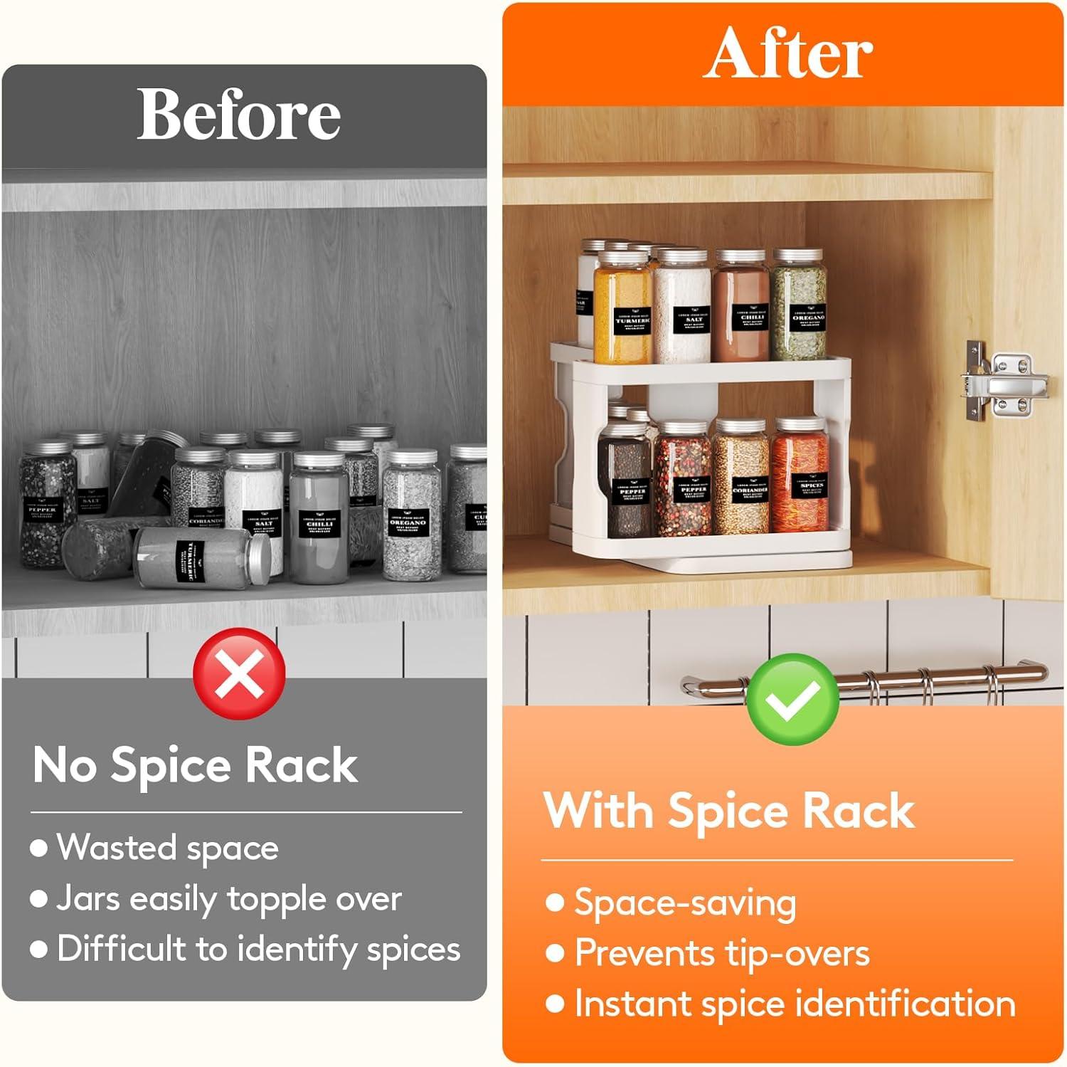 imageLifewit Spice Rack Organizer for Cabinet Slide ampamp Rotate Spice Organizer Double 3tier Adjustable Shelves with Fence ampamp NonSkid Pad Seasoning Medicine Organization 92quot H x 61quot W x 114quot D White