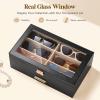 Lifewit 2-layer Jewelry Box for 6 Slots Sunglasses Organizer, Storage for Bracelet, Necklace, ring, Multiple Eyeglasses Display Case for Women Girl, Gift Idea, Creamy White(Chic Black)