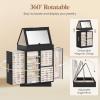 Lifewit 360° Rotating Jewelry Box, Top Magnetic Box wth Mirror, 2 Sides Plus 2 Large Drawers, Jewelry Organizer and Storage Case for Ring Necklace Earring Bracelet, Gift Idea, Creamy White(Inky Black)