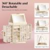 Lifewit 360° Rotating Jewelry Box, Top Magnetic Box wth Mirror, 2 Sides Plus 2 Large Drawers, Jewelry Organizer and Storage Case for Ring Necklace Earring Bracelet, Gift Idea, Creamy White(Creamy White)