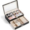 Lifewit 2-layer Jewelry Box for 6 Slots Sunglasses Organizer, Storage for Bracelet, Necklace, ring, Multiple Eyeglasses Display Case for Women Girl, Gift Idea, Creamy White(Chic Black)