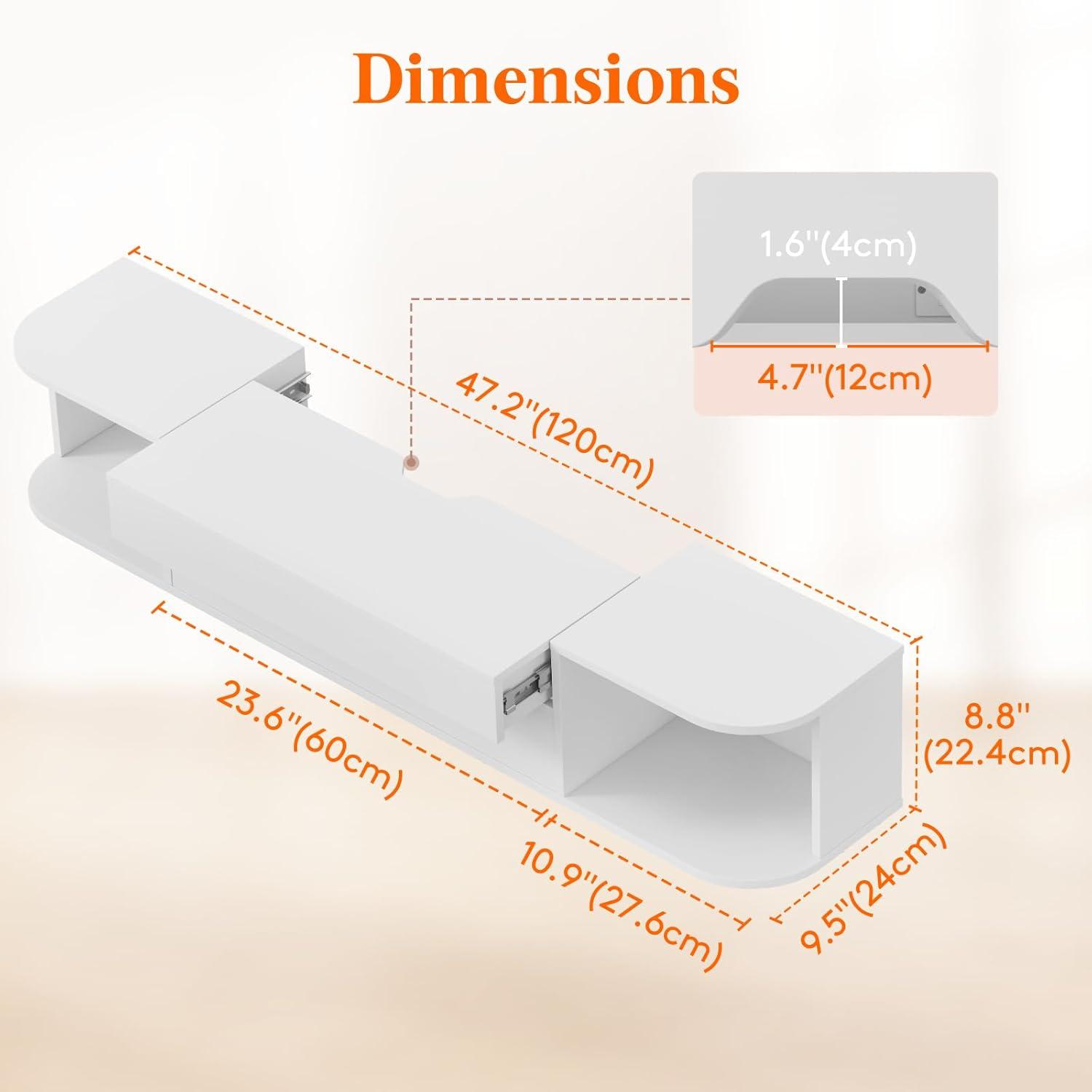 imageLifewit Floating TV Stand for up to 50quot TV Wall Mounted Entertainment Center with Power Outlets and USB Ports Large Storage Space with Sliding Tabletop Open Shelves WhiteWhite