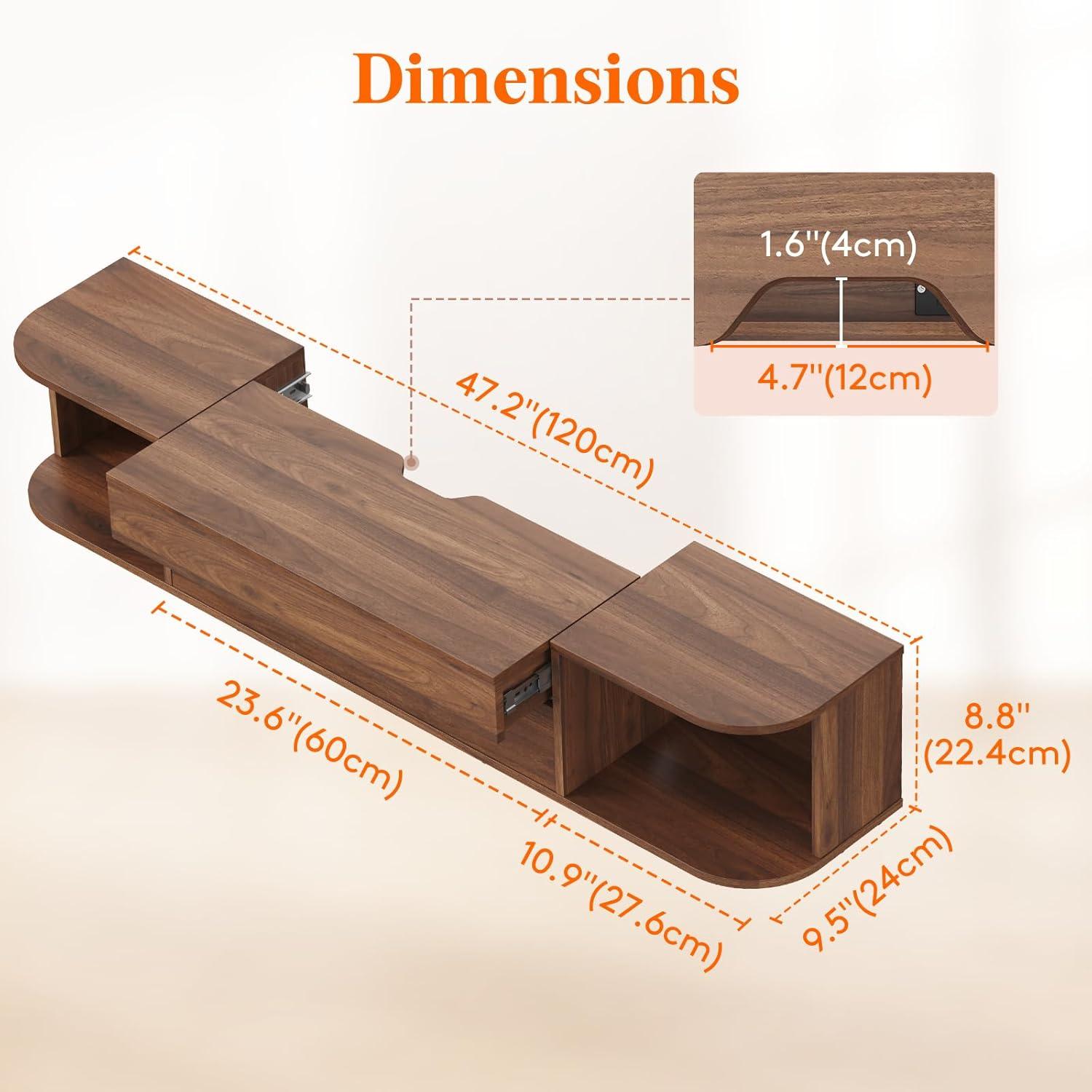 imageLifewit Floating TV Stand for up to 50quot TV Wall Mounted Entertainment Center with Power Outlets and USB Ports Large Storage Space with Sliding Tabletop Open Shelves WhiteWalnut