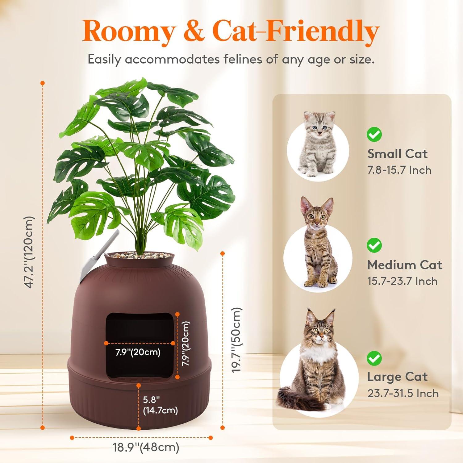 imageLifewit Litter Box Cat with Faux Plant ampamp Scoop Hidden Enclosure Litter Tray with Odor Control ampamp Carbon Filter in Living Room Bedroom Corner BlackBrown