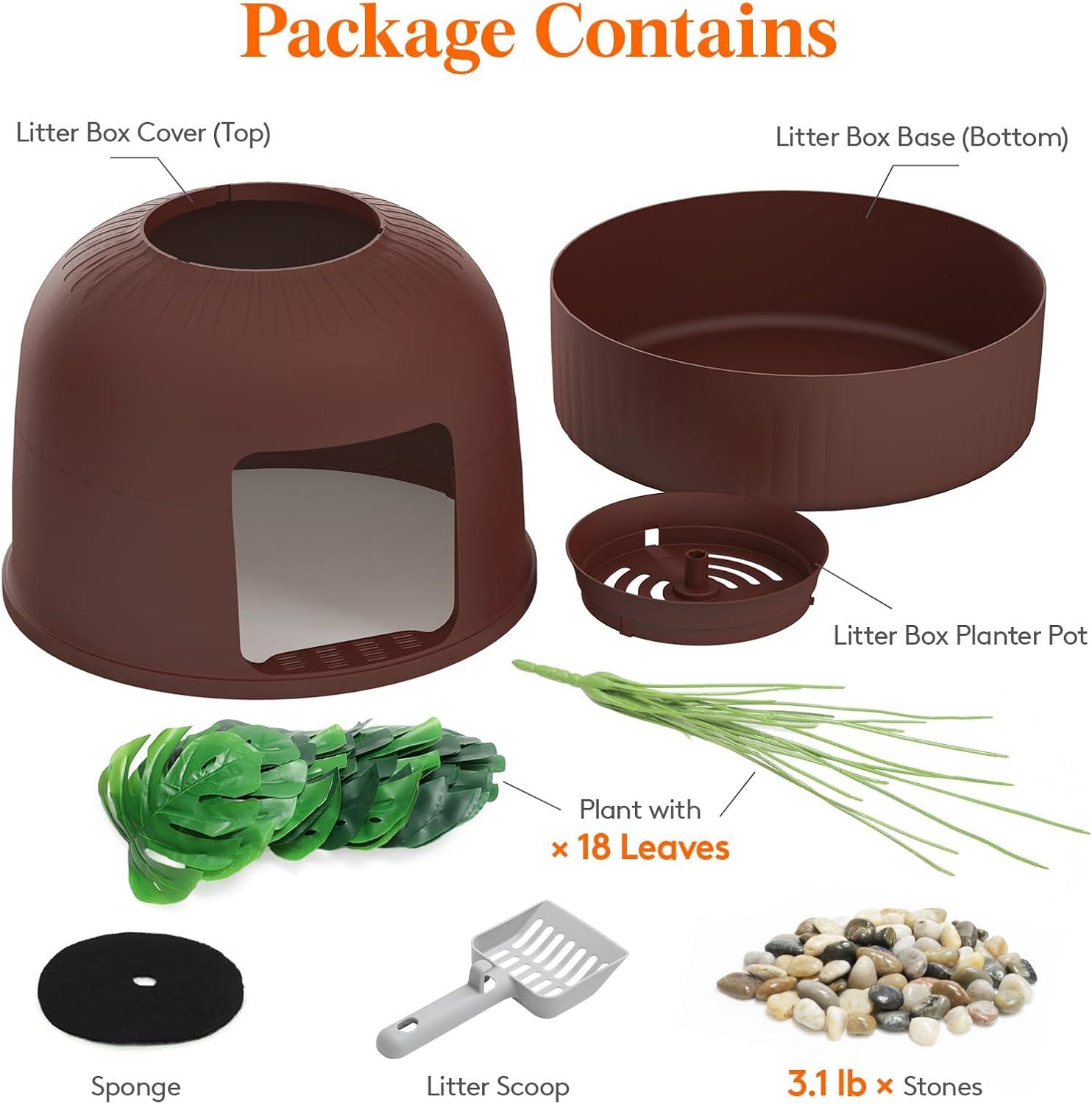 imageLifewit Litter Box Cat with Faux Plant ampamp Scoop Hidden Enclosure Litter Tray with Odor Control ampamp Carbon Filter in Living Room Bedroom Corner BlackBrown