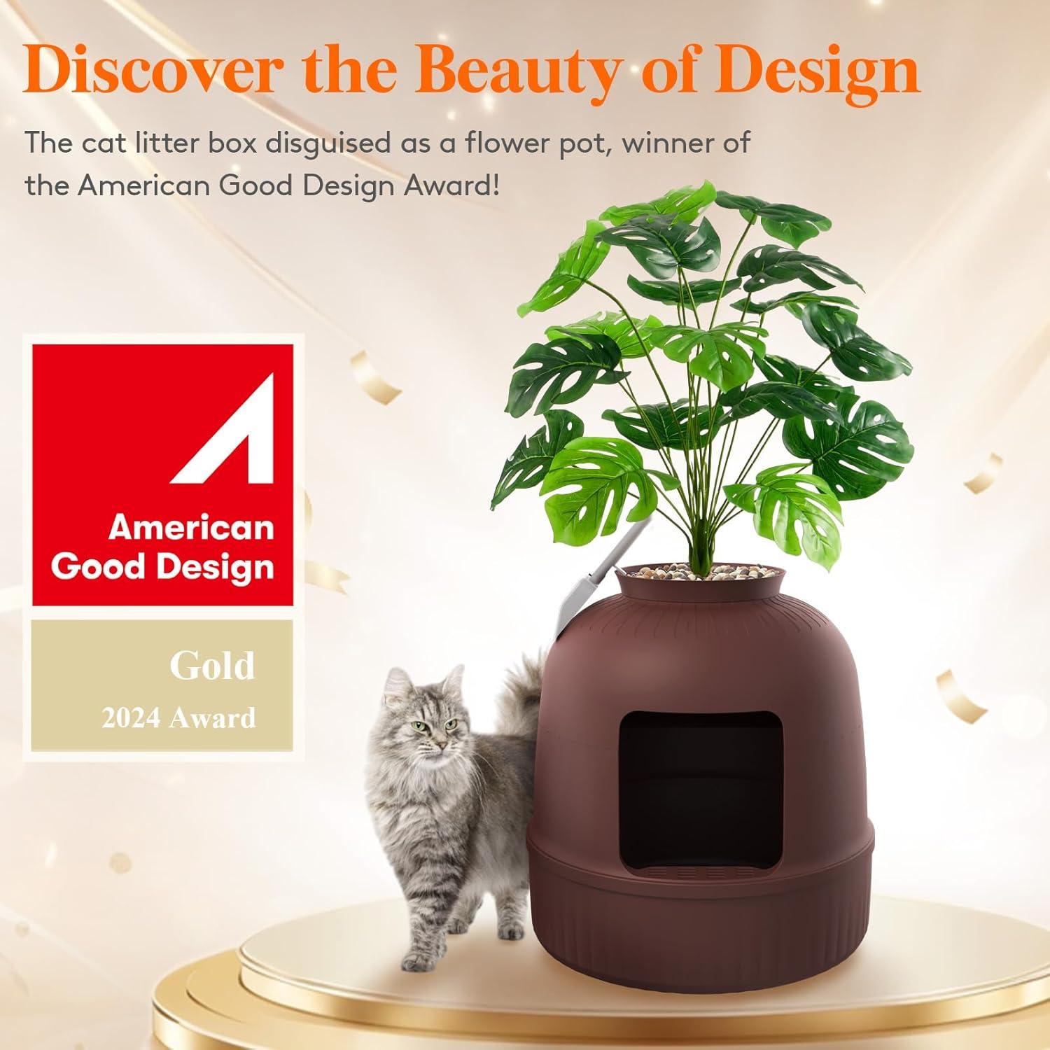 imageLifewit Litter Box Cat with Faux Plant ampamp Scoop Hidden Enclosure Litter Tray with Odor Control ampamp Carbon Filter in Living Room Bedroom Corner BlackBrown