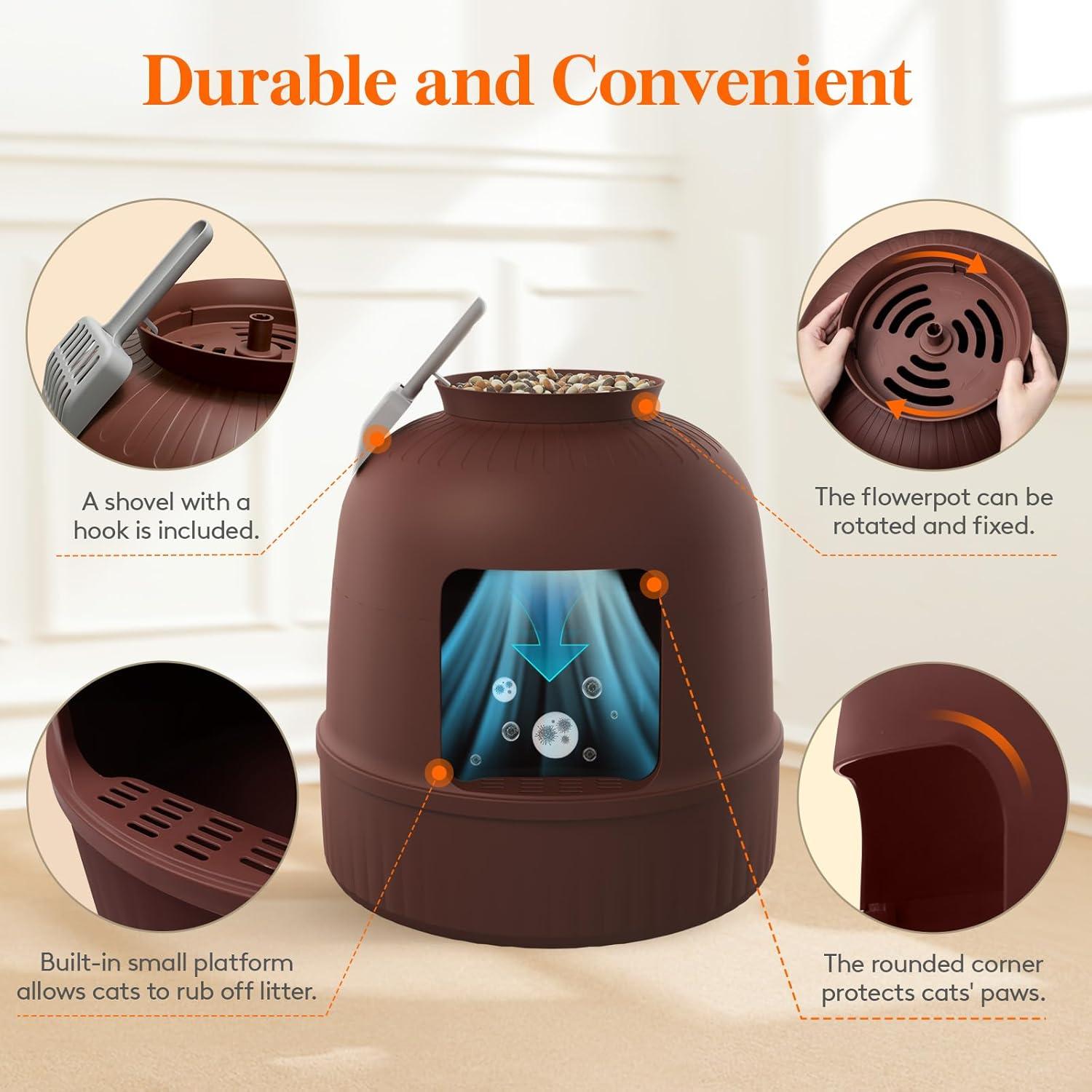 imageLifewit Litter Box Cat with Faux Plant ampamp Scoop Hidden Enclosure Litter Tray with Odor Control ampamp Carbon Filter in Living Room Bedroom Corner BlackBrown