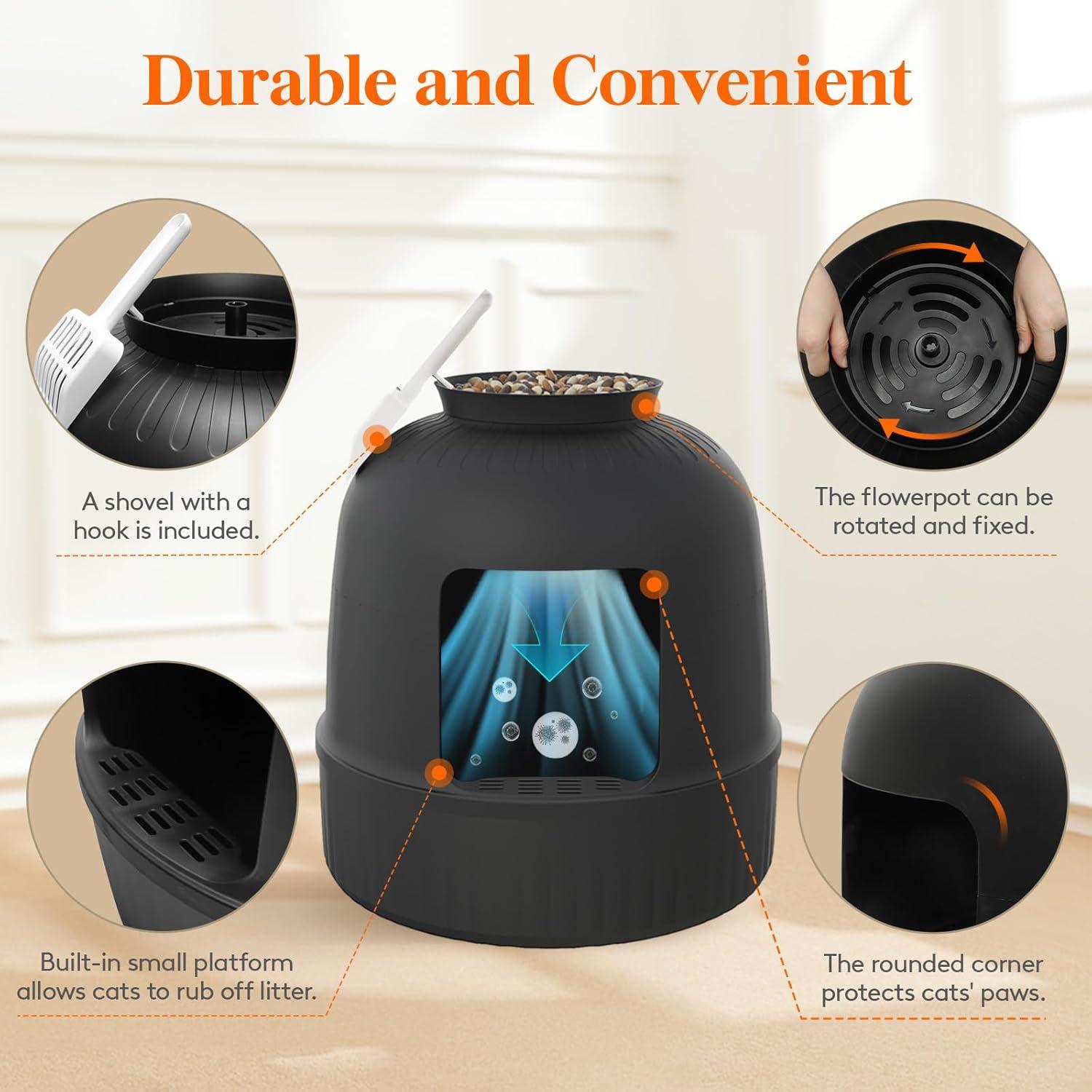 imageLifewit Litter Box Cat with Faux Plant ampamp Scoop Hidden Enclosure Litter Tray with Odor Control ampamp Carbon Filter in Living Room Bedroom Corner BlackBlack