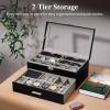 Lifewit 2- layer Sunglasses Organizer with Glass Lid, 6 Slots eyeswear Holder, 6 Slots Watch box, Spaces for Rings, Brooch, Tie Clip, Multiple Eyeglasses Display Case for Men, Gift Idea, Inky Black