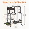 Lifewit Golf Bag Organizer, Golf Bag Stand, Golf Club Holder with Wheels, 4 Removable Hooks, Shoe Racks for Golf Equipment Accessories, Golf Organizers and Storage for Garage, Basement, Shed(Small)