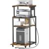 Lifewit 4 Tier Printer Stand with 3 Power Outlets, Wheels and Adjustable Storage Shelf for Home Office, Rolling Printer Cart for Shredder, Scanner, Fax, Rustic Brown(Rustic Brown)
