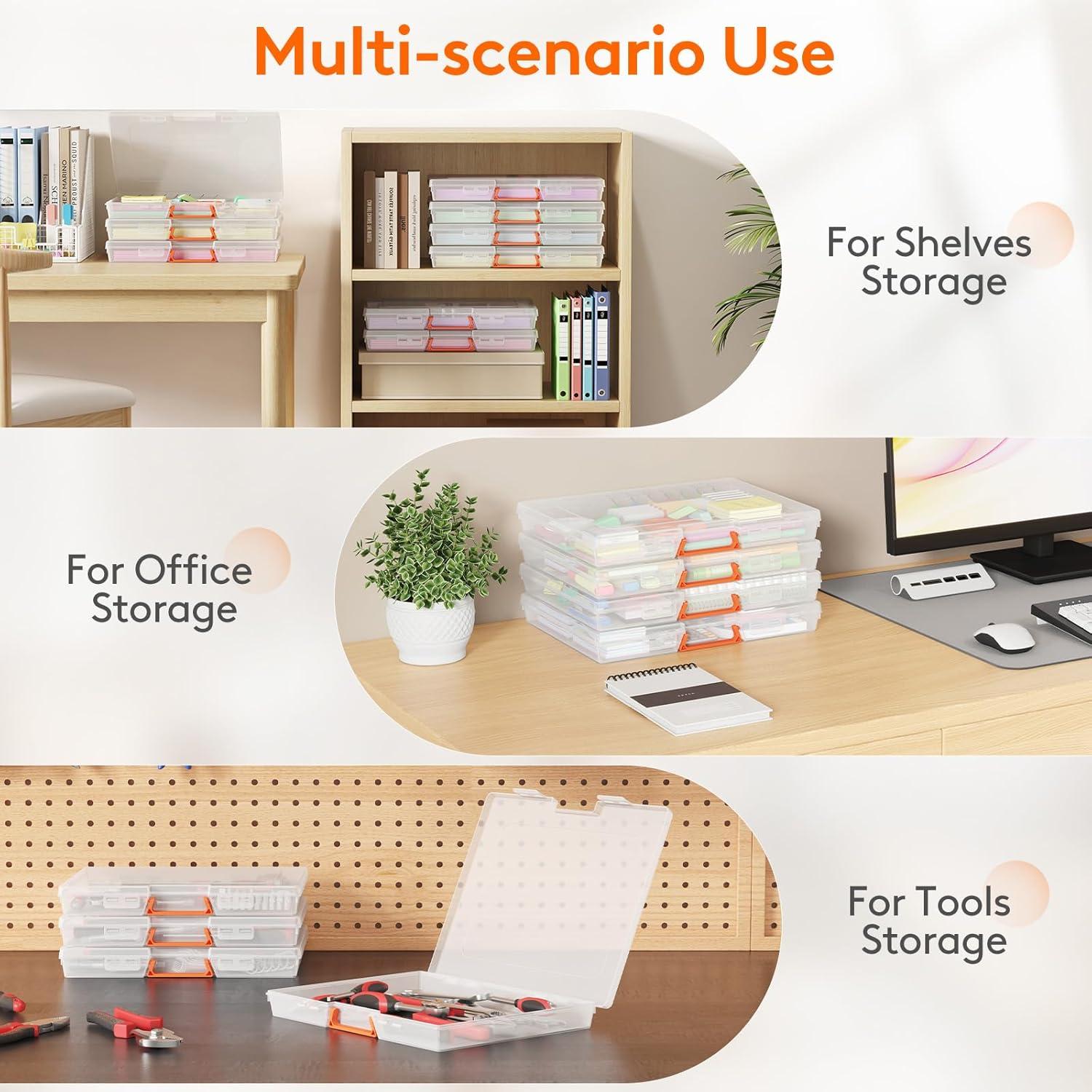 imageLifewit 6 Pcs Plastic MultiPurpose Storage Box with Handle Labels 6 Zipper Pouches Translucent A4 85 x 11 Letter Size Paper Storage Storage Containers for Projects Craft File Art Supplies6