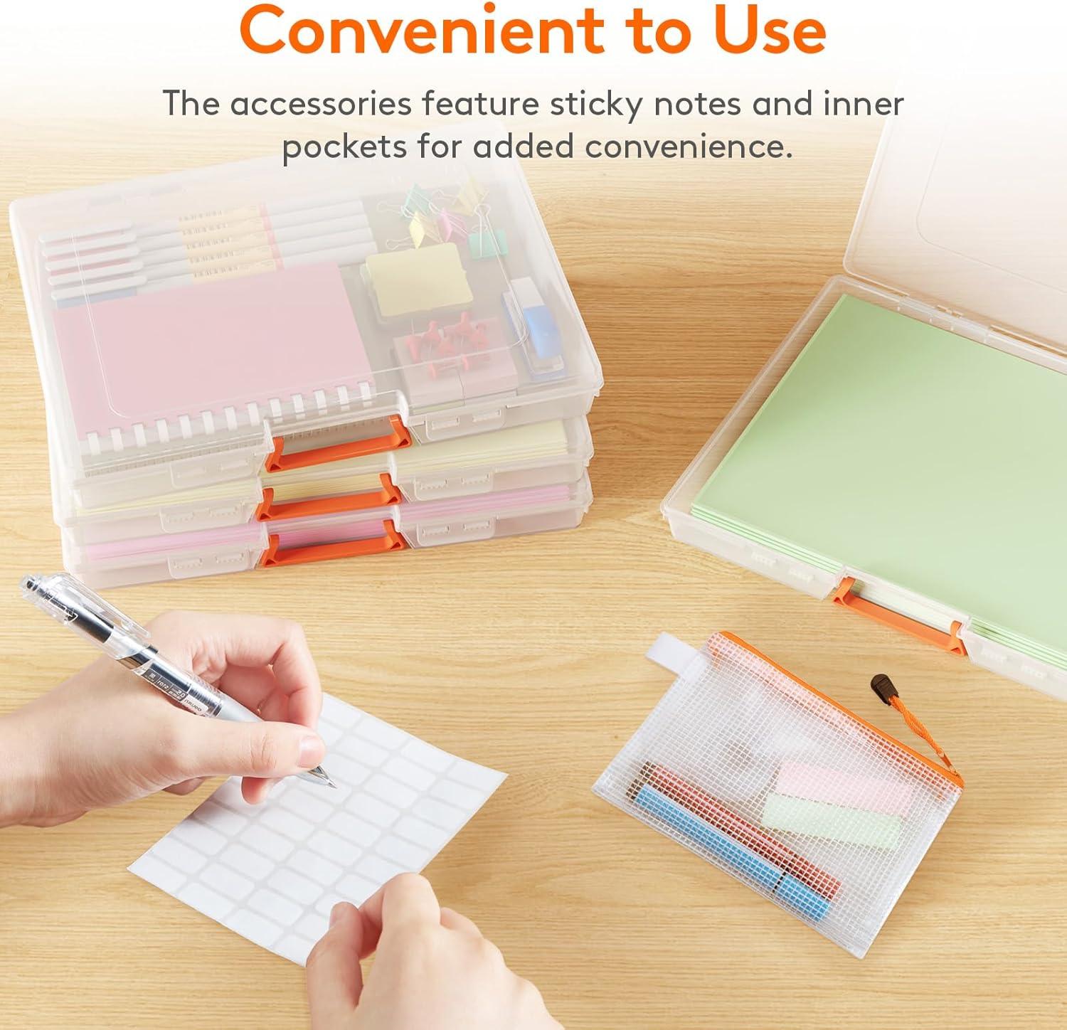 imageLifewit 6 Pcs Plastic MultiPurpose Storage Box with Handle Labels 6 Zipper Pouches Translucent A4 85 x 11 Letter Size Paper Storage Storage Containers for Projects Craft File Art Supplies6