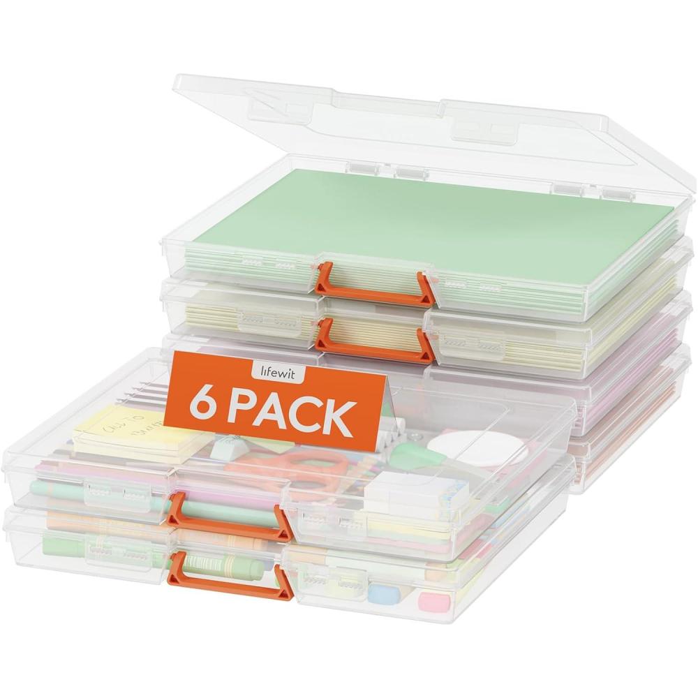 imageLifewit 6 Pcs Plastic MultiPurpose Storage Box with Handle Labels 6 Zipper Pouches Translucent A4 85 x 11 Letter Size Paper Storage Storage Containers for Projects Craft File Art Supplies6