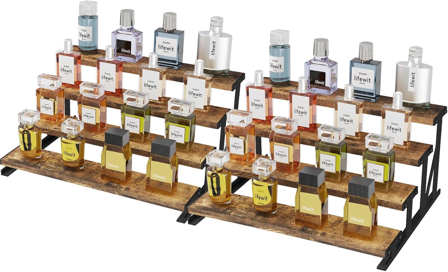 imageLifewit 139 Inch Cologne Organizer for Men 4 Tier Wooden Perfume Stand Display Riser Shelf for Fragrance Aftershave Skincare Makeup for Vanity Bedroom Bathroom Storage Rustic Brown 1 Pcs2