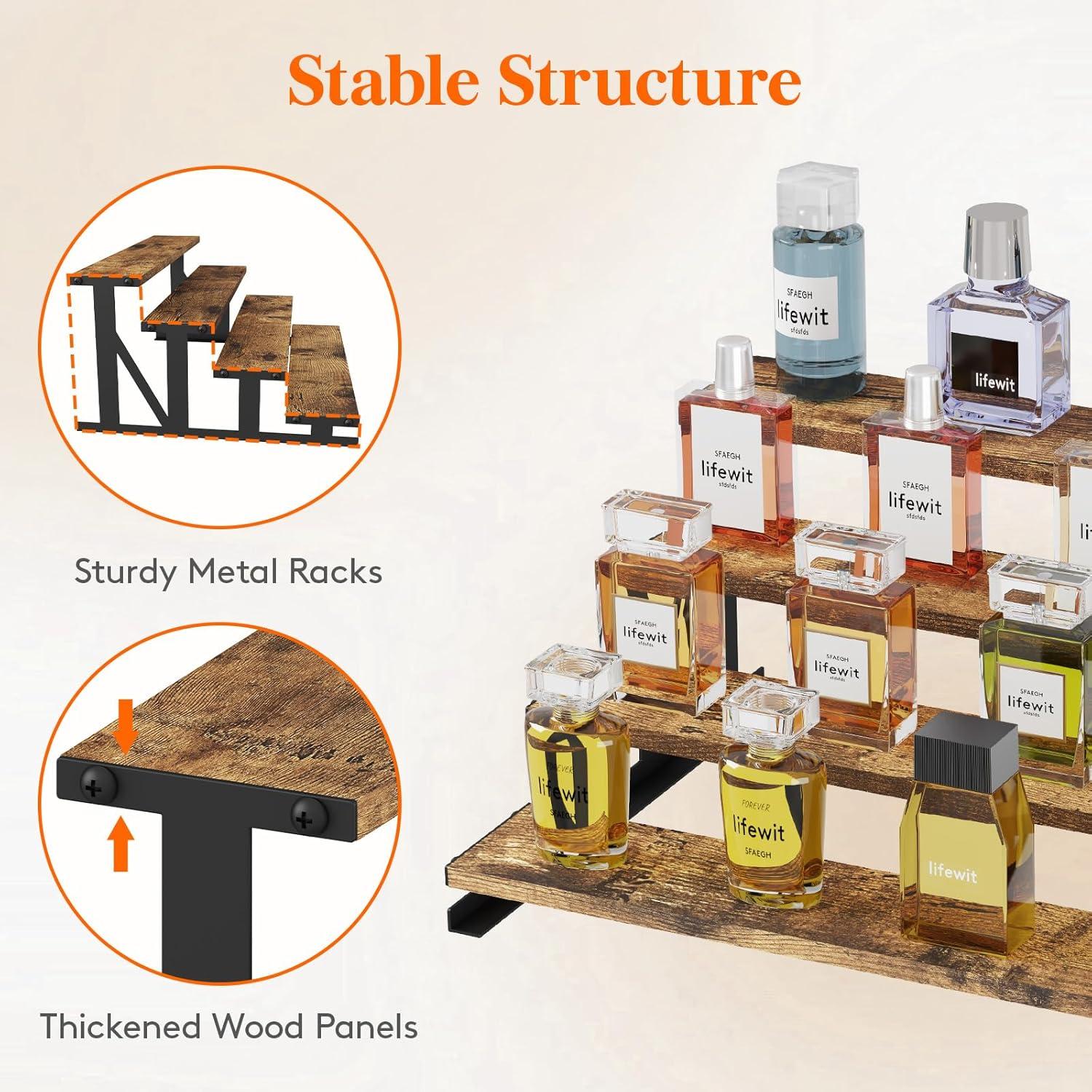 imageLifewit 139 Inch Cologne Organizer for Men 4 Tier Wooden Perfume Stand Display Riser Shelf for Fragrance Aftershave Skincare Makeup for Vanity Bedroom Bathroom Storage Rustic Brown 1 Pcs2