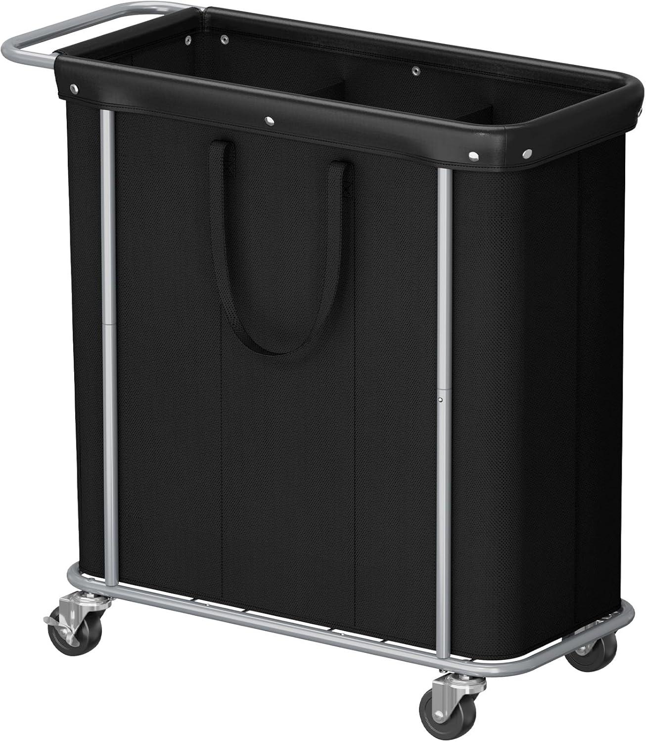 imageLifewit 150L Large Laundry Basket with Wheels Tall 2 Section Laundry Hamper Organizer Rolling Laundry Cart with Steel Frame ampamp Removable Bag for Luandry Room Bathroom Bedroom WhiteBlack