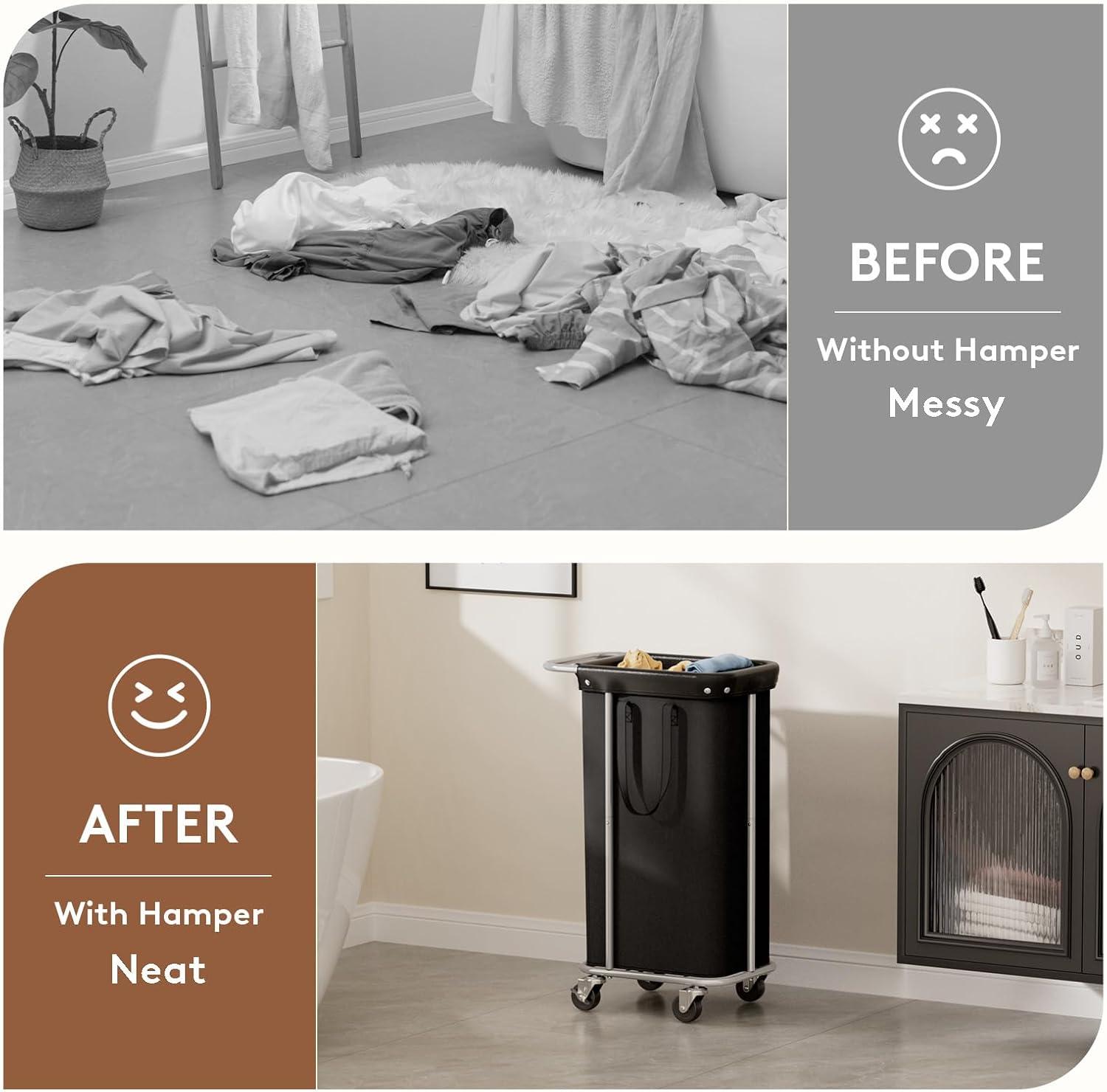 imageLifewit 150L Large Laundry Basket with Wheels Tall 2 Section Laundry Hamper Organizer Rolling Laundry Cart with Steel Frame ampamp Removable Bag for Luandry Room Bathroom Bedroom WhiteBlack