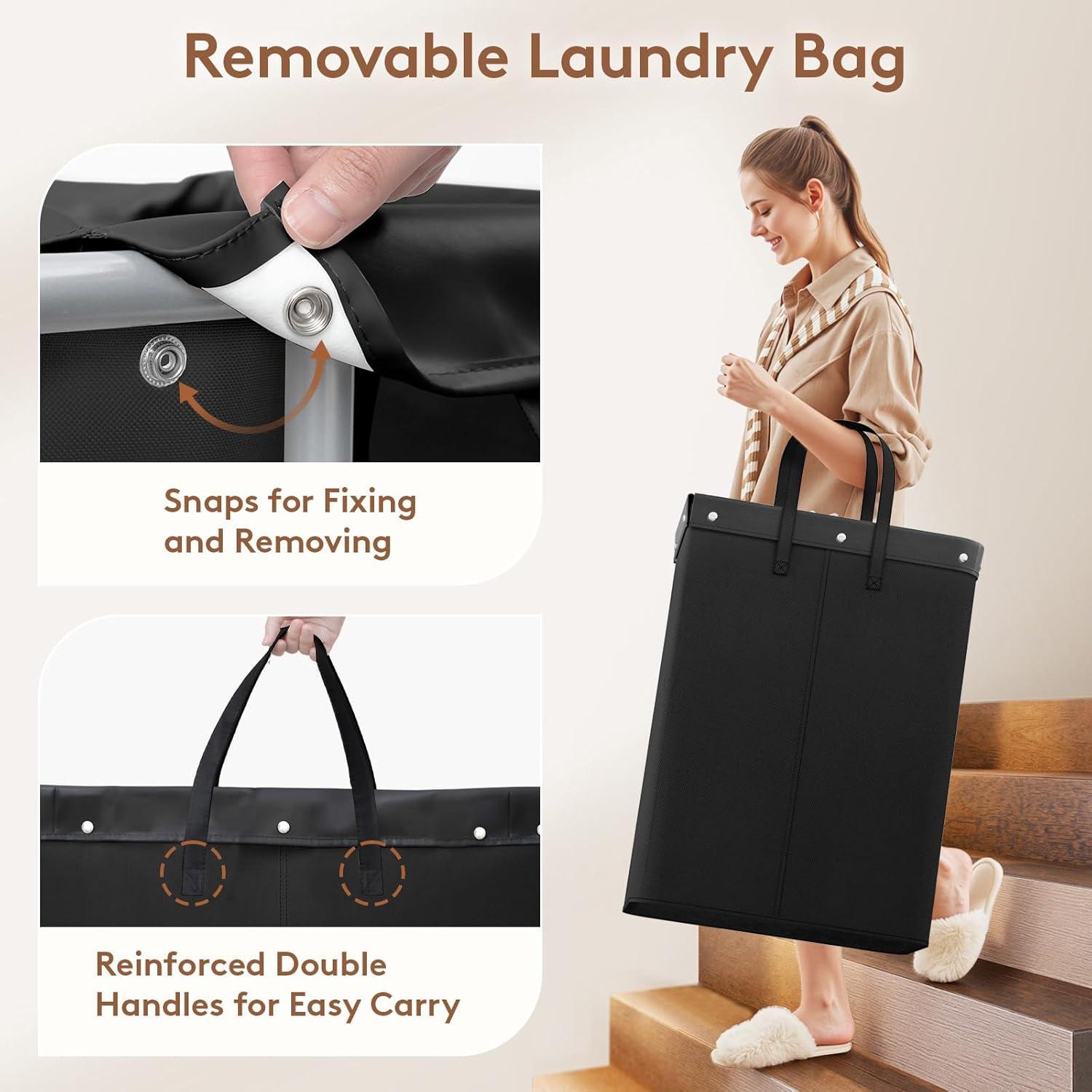 imageLifewit 150L Large Laundry Basket with Wheels Tall 2 Section Laundry Hamper Organizer Rolling Laundry Cart with Steel Frame ampamp Removable Bag for Luandry Room Bathroom Bedroom WhiteBlack