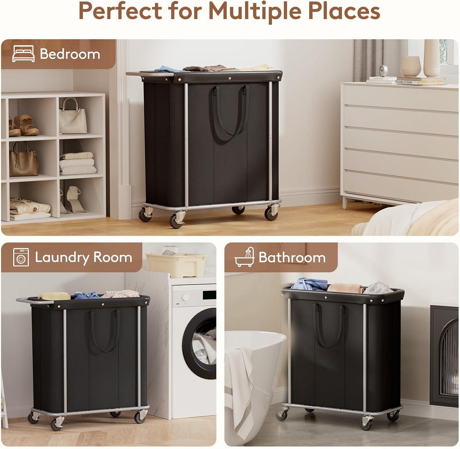 imageLifewit 150L Large Laundry Basket with Wheels Tall 2 Section Laundry Hamper Organizer Rolling Laundry Cart with Steel Frame ampamp Removable Bag for Luandry Room Bathroom Bedroom WhiteBlack