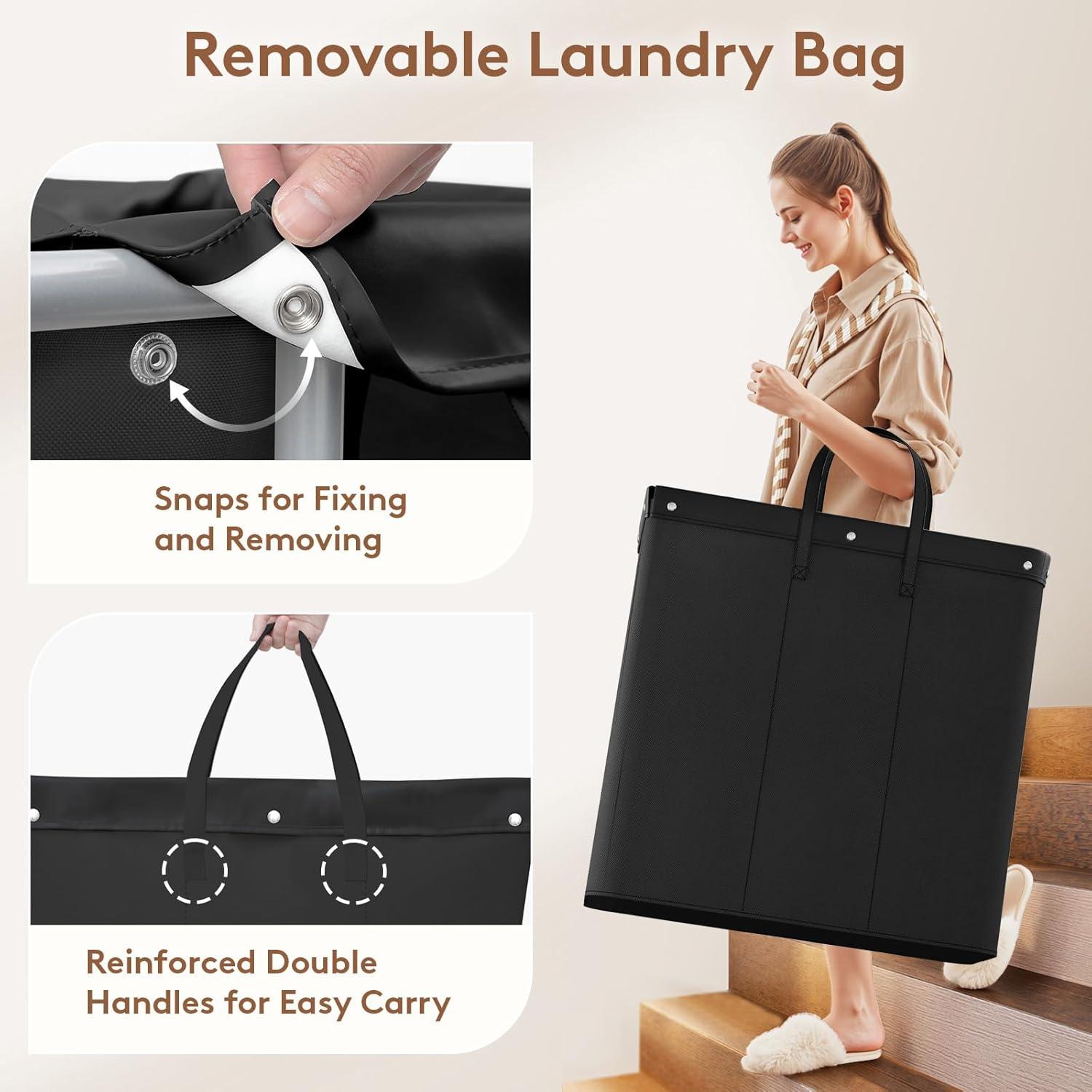 imageLifewit 150L Large Laundry Basket with Wheels Tall 2 Section Laundry Hamper Organizer Rolling Laundry Cart with Steel Frame ampamp Removable Bag for Luandry Room Bathroom Bedroom WhiteBlack