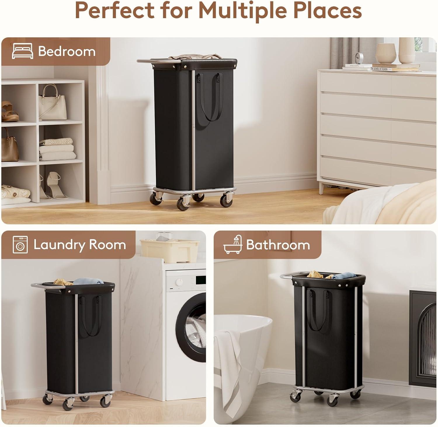 imageLifewit 150L Large Laundry Basket with Wheels Tall 2 Section Laundry Hamper Organizer Rolling Laundry Cart with Steel Frame ampamp Removable Bag for Luandry Room Bathroom Bedroom WhiteBlack