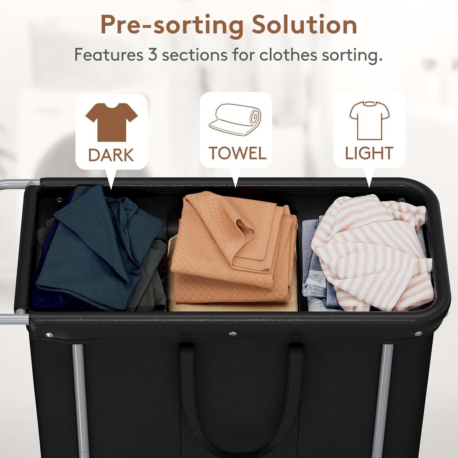 imageLifewit 150L Large Laundry Basket with Wheels Tall 2 Section Laundry Hamper Organizer Rolling Laundry Cart with Steel Frame ampamp Removable Bag for Luandry Room Bathroom Bedroom WhiteBlack
