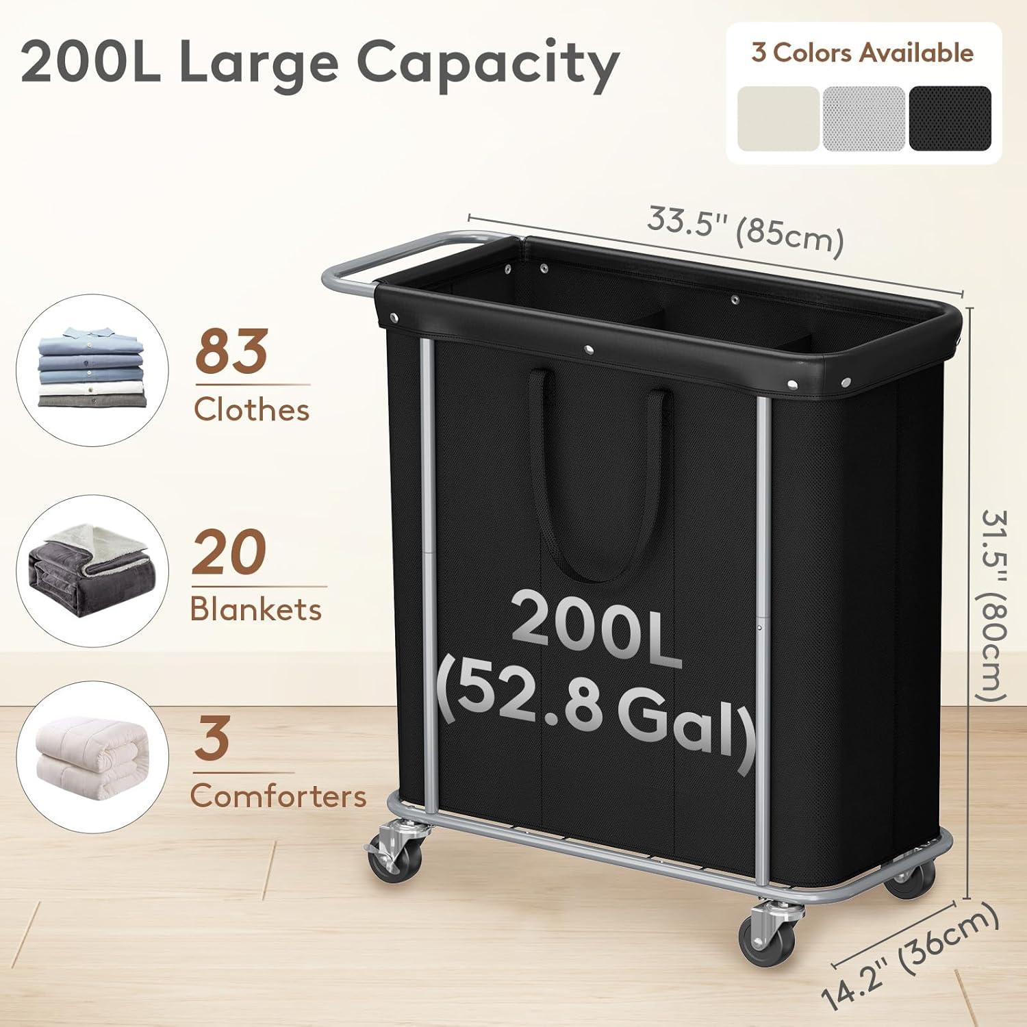 imageLifewit 150L Large Laundry Basket with Wheels Tall 2 Section Laundry Hamper Organizer Rolling Laundry Cart with Steel Frame ampamp Removable Bag for Luandry Room Bathroom Bedroom WhiteBlack
