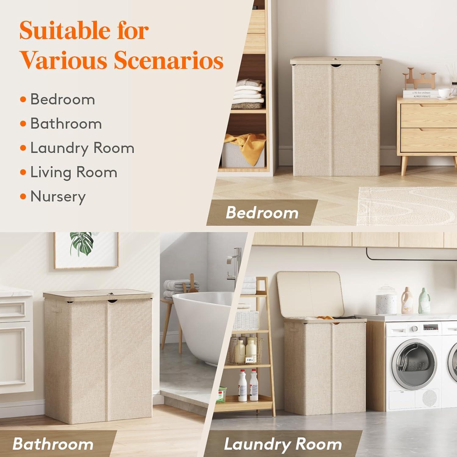 imageLifewit 165L Laundry Basket with Lid Large Laundry Hamper with Plastic Handles and Removable Bag Foldable Tall Dirty Clothes Hampers for Laundry for Laundry Room Bedroom Bathroom Dorm Beige