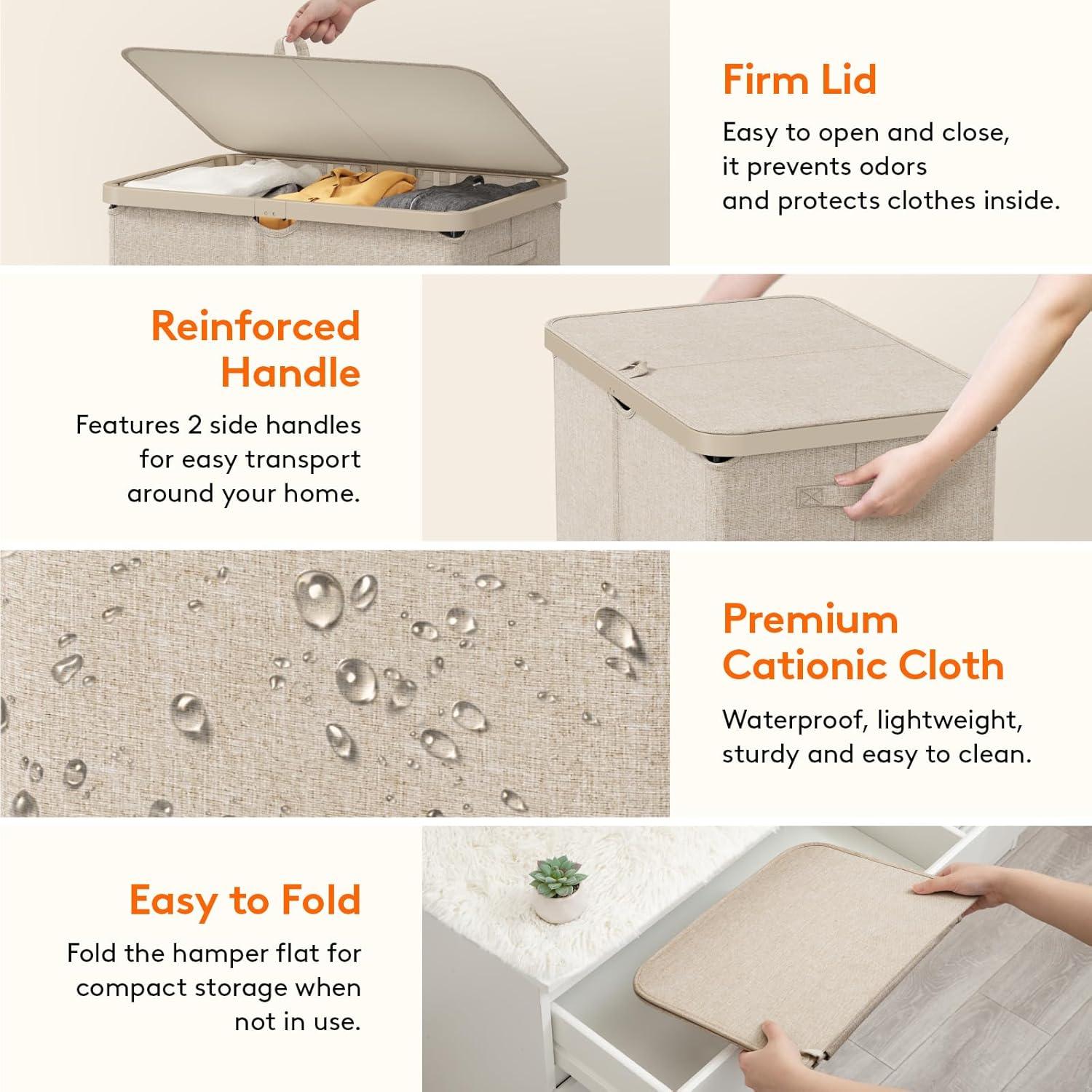 imageLifewit 165L Laundry Basket with Lid Large Laundry Hamper with Plastic Handles and Removable Bag Foldable Tall Dirty Clothes Hampers for Laundry for Laundry Room Bedroom Bathroom Dorm Beige