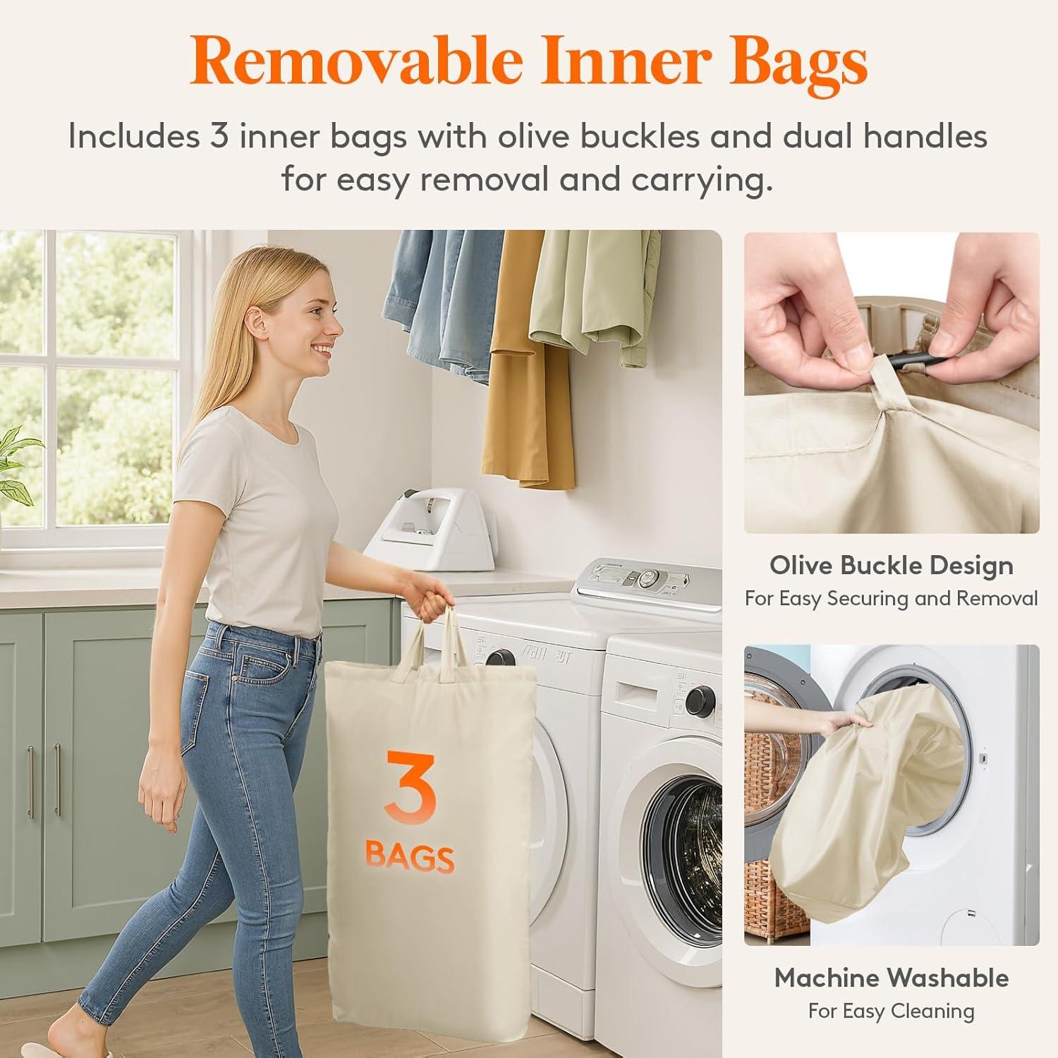 imageLifewit 165L Laundry Basket with Lid Large Laundry Hamper with Plastic Handles and Removable Bag Foldable Tall Dirty Clothes Hampers for Laundry for Laundry Room Bedroom Bathroom Dorm Beige