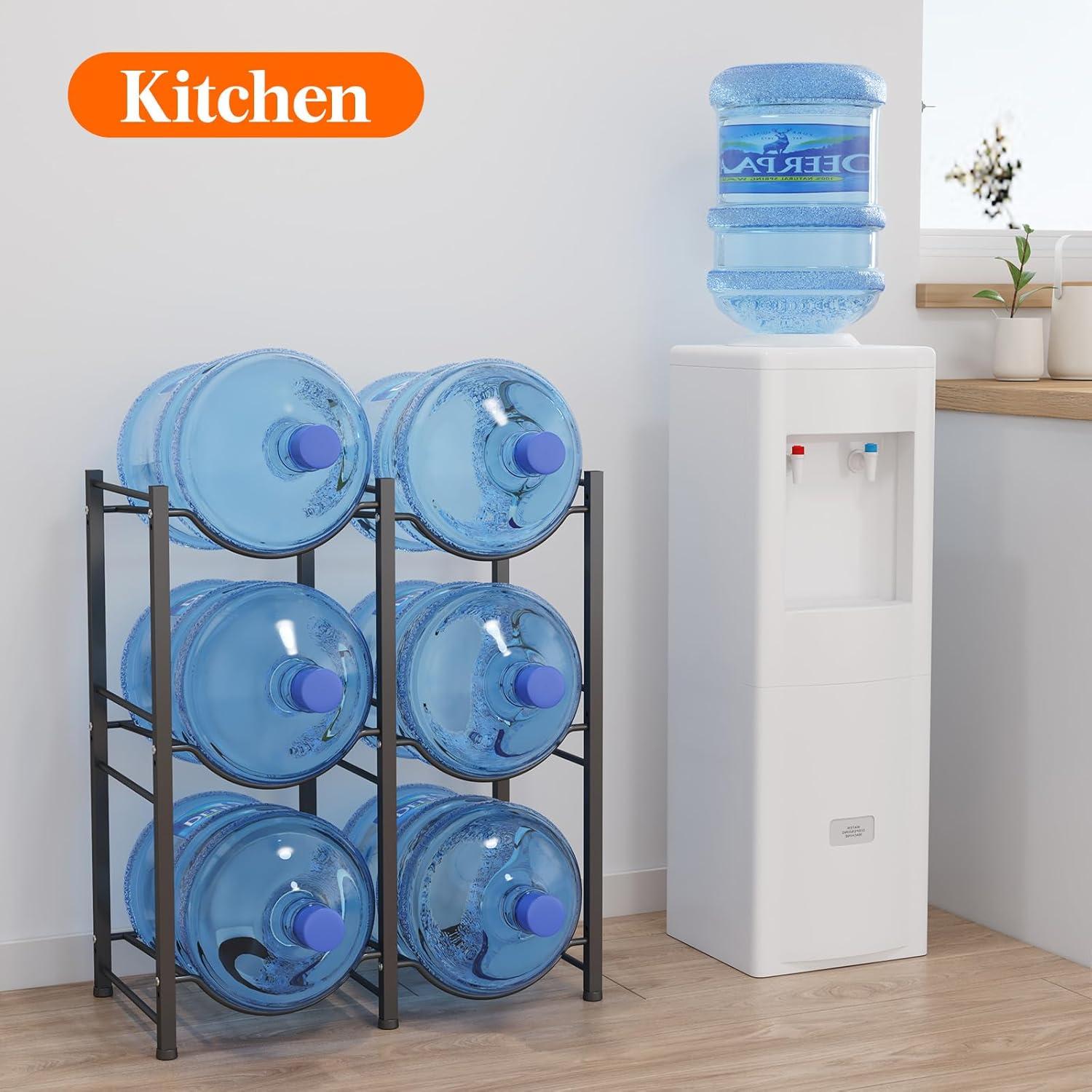 imageLifewit 5 Gallon Water Jug Holder 3 Tier Water Bottle Stand Heavy Duty Water Dispenser Rack with 3 Slots for Gallon Jugs Detachable Water Storage Shelf Organizer for Home Living Room Office Black6slot