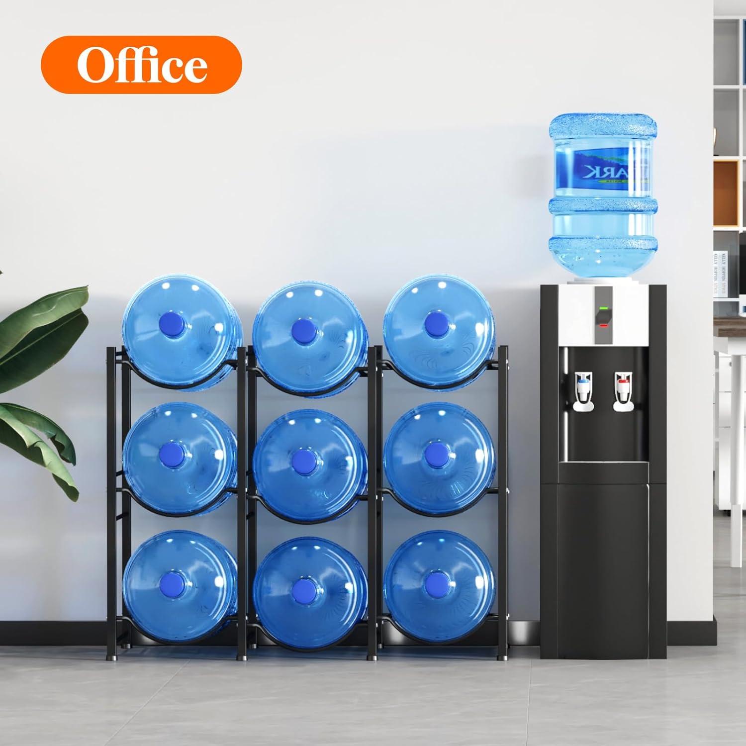 imageLifewit 5 Gallon Water Jug Holder 3 Tier Water Bottle Stand Heavy Duty Water Dispenser Rack with 3 Slots for Gallon Jugs Detachable Water Storage Shelf Organizer for Home Living Room Office Black9slot